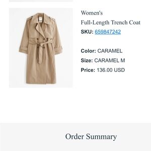 Abercrombie & Fitch Tan Trench Coat Classic Full-Length Style (size M)